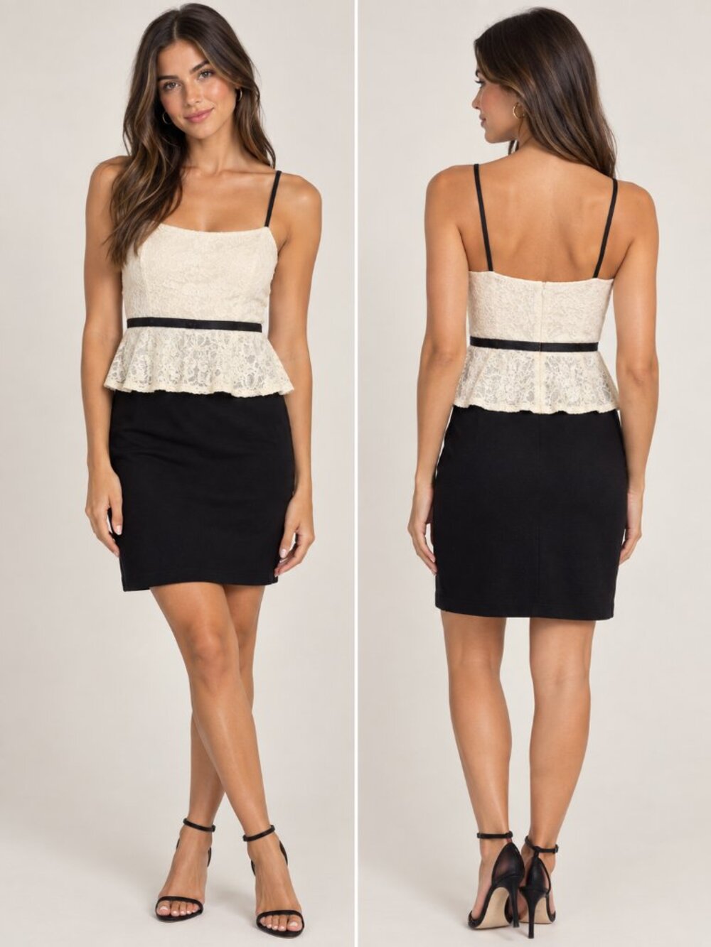 Forever 21 Ivory Lace Peplum Dress with Black Skirt